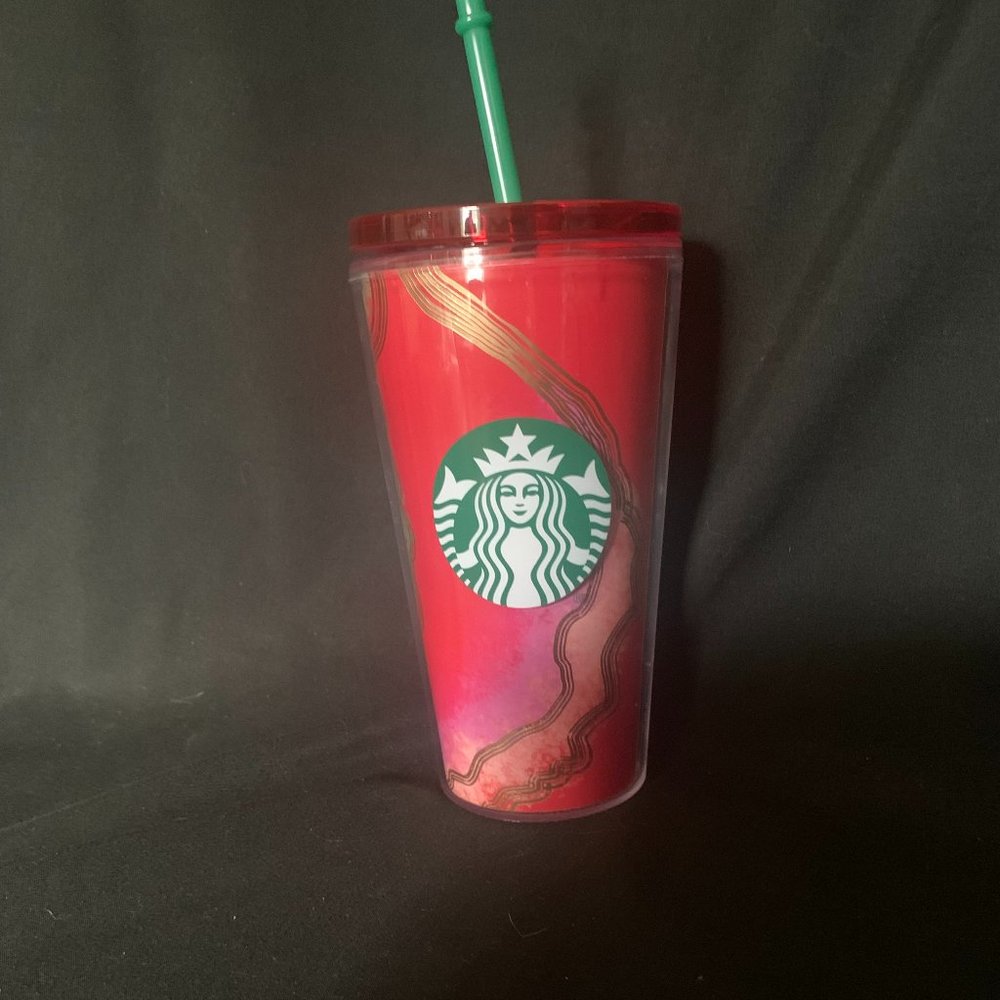 Starbucks 2021 Holiday Tumblr Gold Red & Green Preowned